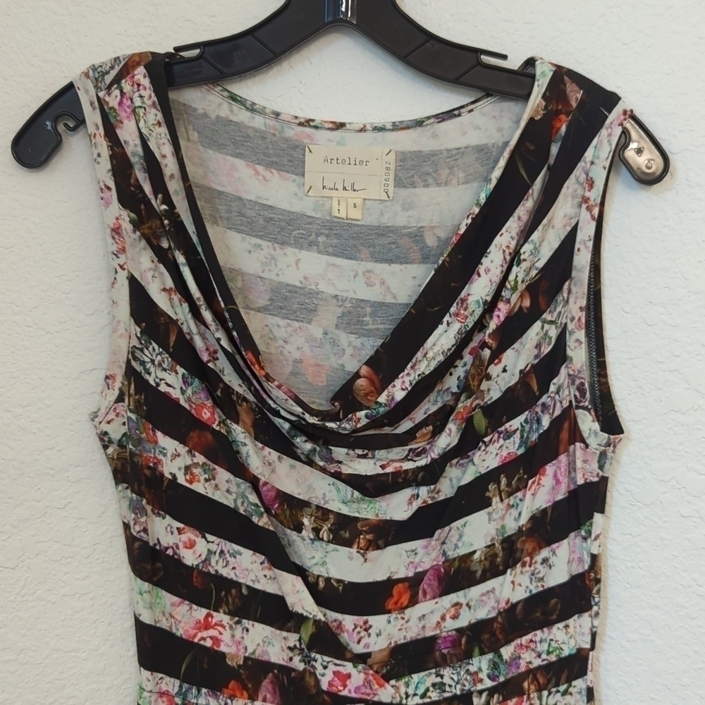 Nicole Miller Atelier Striped Floral Dess Multicolor Sz Small business casual - Picture 3 of 8